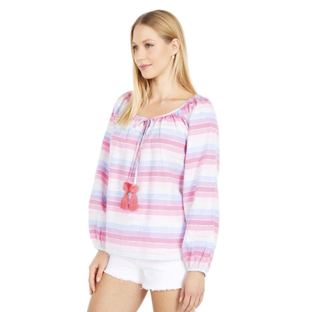 J. Crew pastel and silver stripes peasant blouse XXS